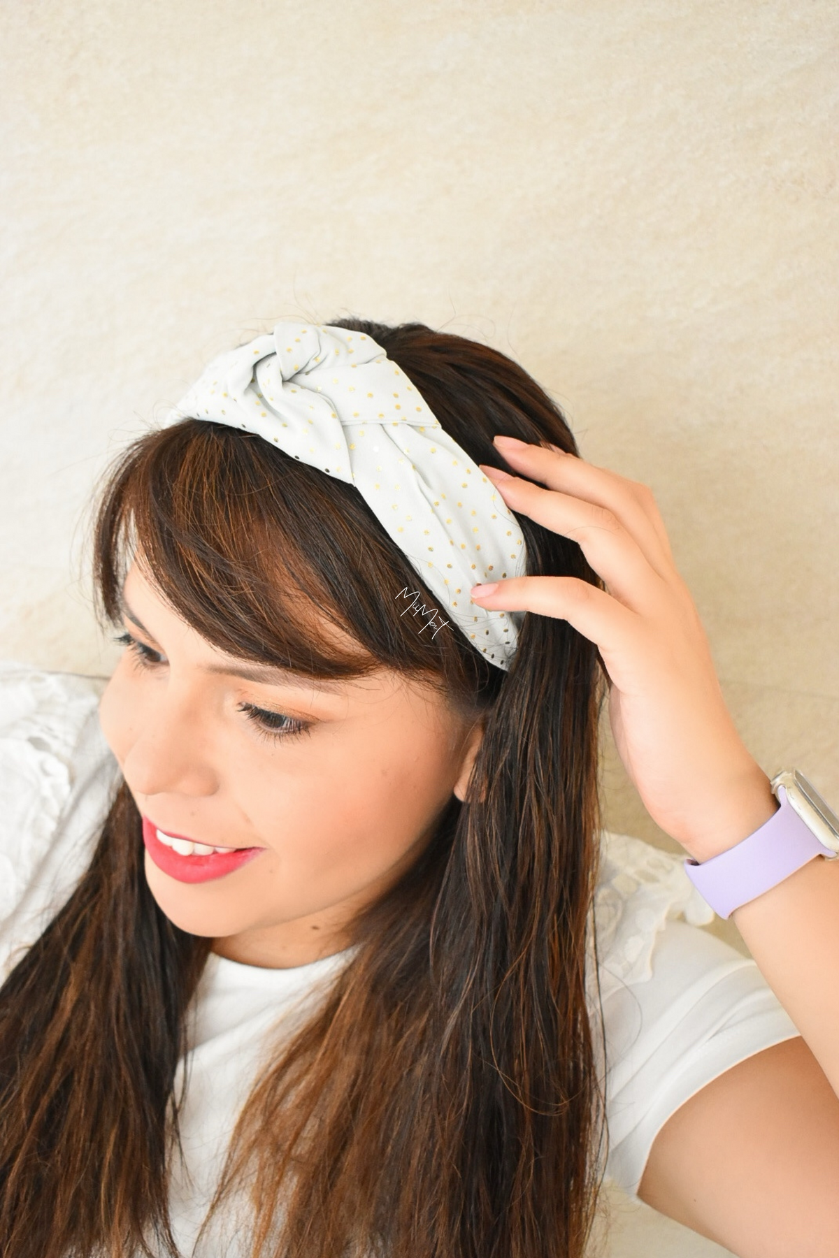 Diadema Gold Dots Blanca