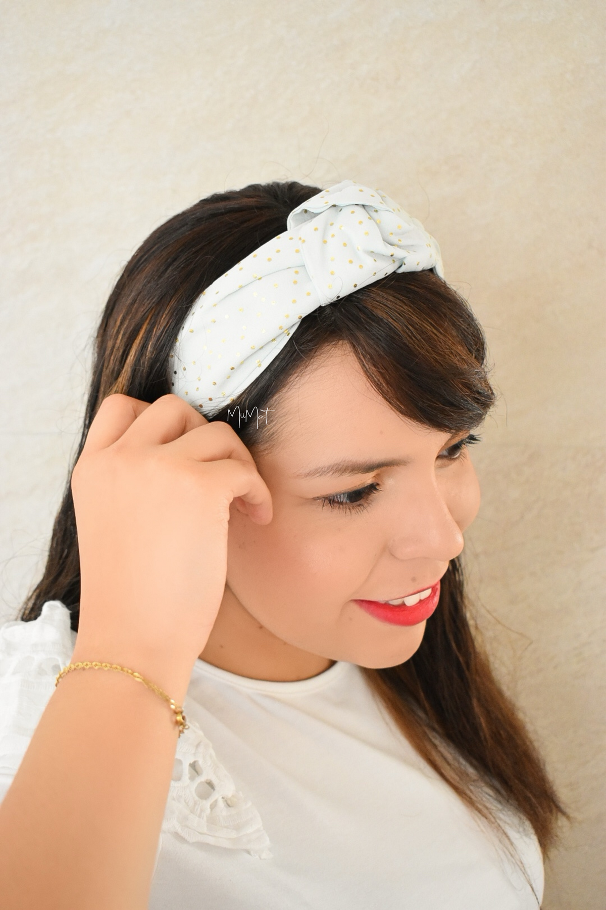 Diadema Gold Dots Blanca