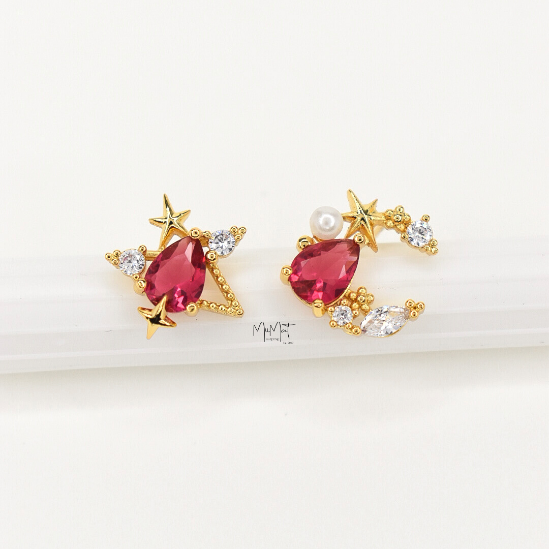 Aretes Red Moon & Star